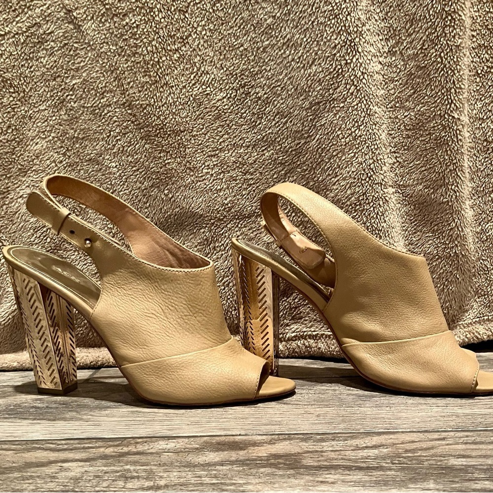 Coach Lillie Leather Slingback Peep Toe Bootie‎ Gold Metallic Block Heel Size 11 - Picture 8 of 12
